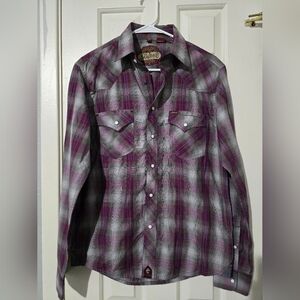 Rafter C Red Dirt Collection Men Putple Plaid Button Down Shirt S